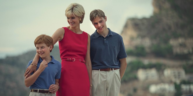 FAMILY TIES: The last season of The Crown spotlights Princess Diana’s (Elizabeth Debicki) final days with her sons, Princes William (Rufus Kampa) and Harry (Fflyn Edwards), before her tragic end in Paris.