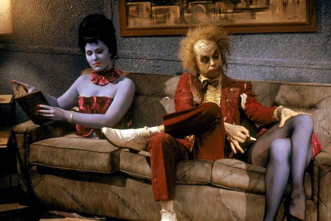 FREAK THE DEETZ! A “bio-exorcist” called Betelgeuse (Michael Keaton) is hired by two ghosts to scare off the Deetz family who moved into the ghosts’ old house, in Beetlejuice, available on Max.