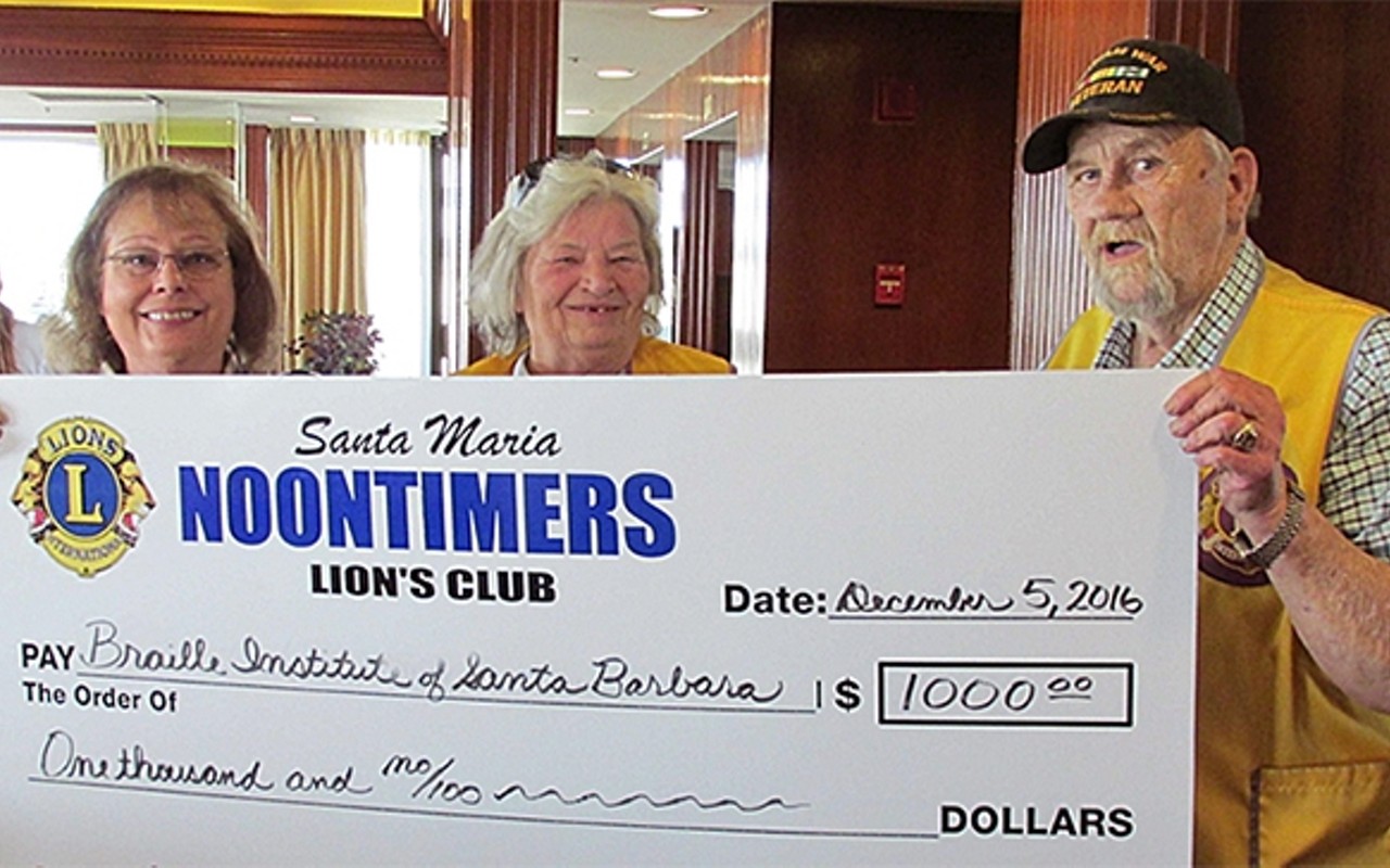 Santa Maria Noontimers Lions donates $1,000 to Braille Institute